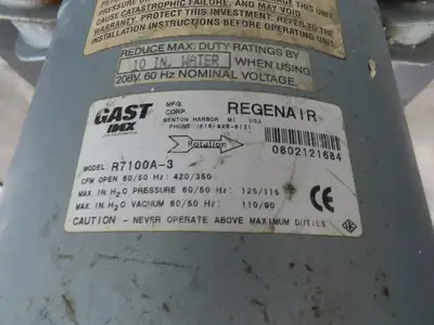 Kraemer Regenerative High Vacuum Pump 10Hp 3Ph 420CFM Oil-less Dust Collector