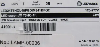 NEW BOX OF 25 LEDVANCE LED24T5HOL48FGDIM841BFG2 LED T5HO 4200 LUMENS 4FT 41991-1