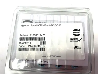 New | in-Stock HARTING Cable Connector PFT Slim Design female D-coded M12 Crimp Electrical Fittings Michigan US | Maverick Industrial Sales #1391505