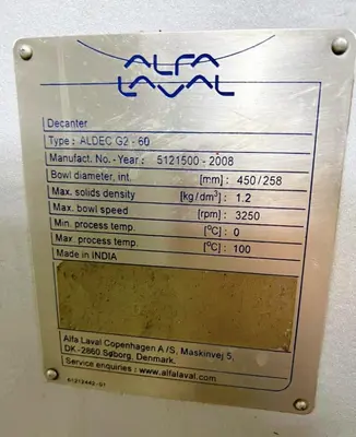 Alfa-Laval ALDEC G2-60 Smart decanter centrifuge, 316SS.