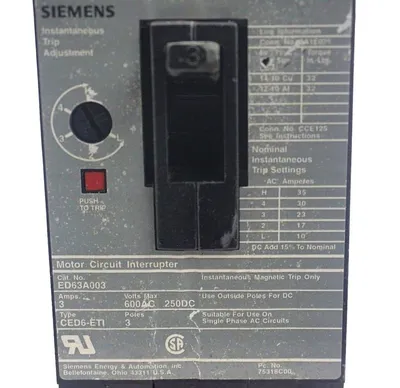 USED SIEMENS ED63A003 CIRCUIT BREAKER 3A 600V