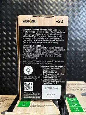 Starborn Structural F23 Deck Ledger/Multipurpose Screws - 4 in x 0.23 in, Flat, 20 pcs/box, 6 boxes