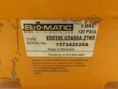El-O-Matic ED0350.U2A00A.27K0 Pneumatic Valve Actuator 120 PSI Quarter Turn