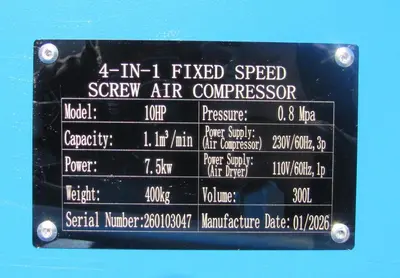2026 Maximus All-In-One 10HP Rotary Screw Air Compressor w/ 80 Gallon Tank