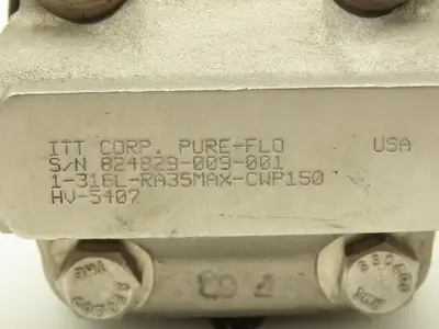 ITT 1-316L RA35MAX-CWP150 Diaphragm Valve Pas 1" Stainless Steel Tubing .86"ID
