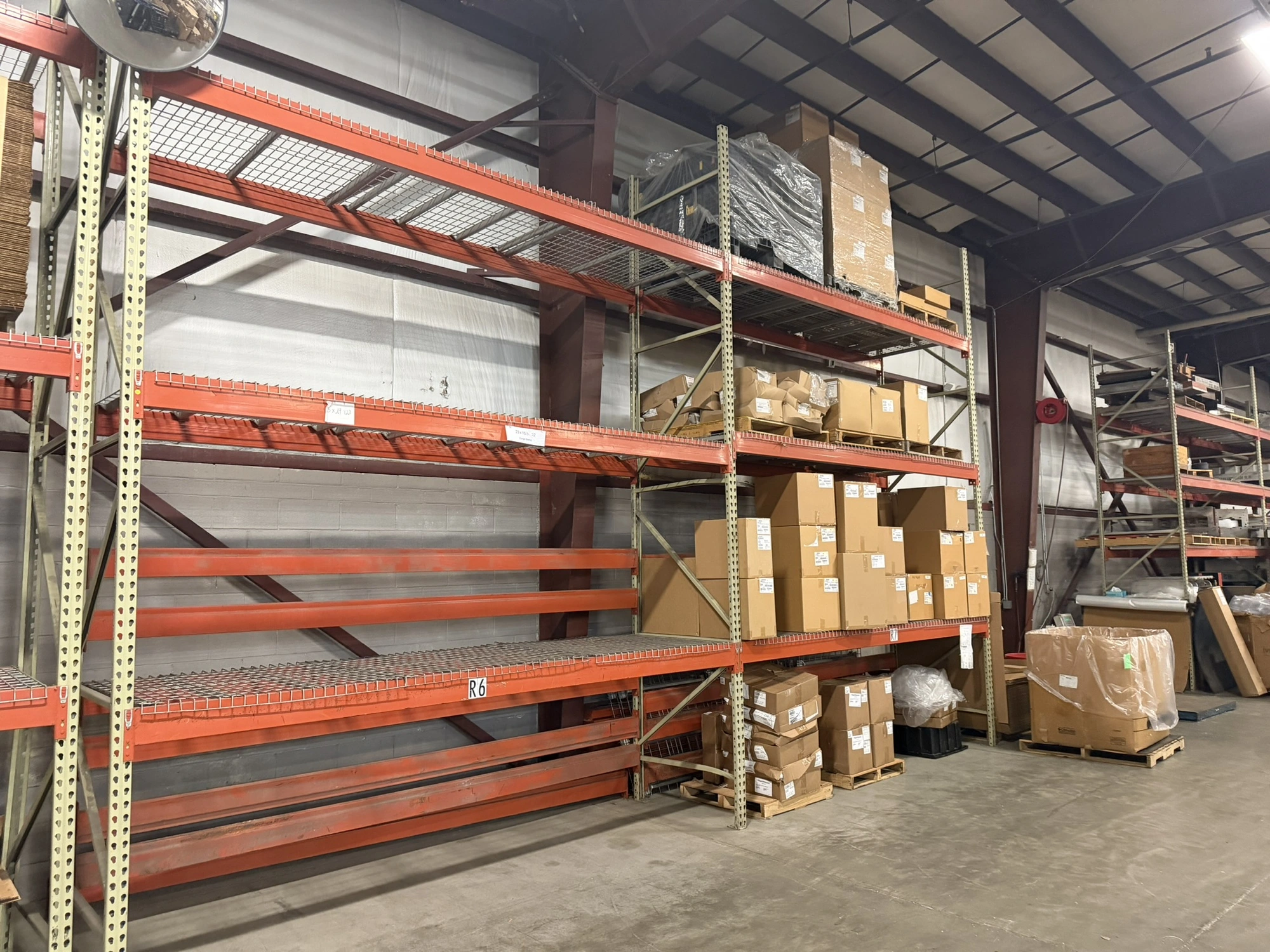 (2) sections of Teardrop style pallet racking, includes (3) 42" deep x 16' tall uprights, approx. (3...
