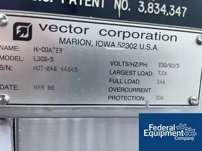 USED Vector Vector LDCS-3 Pan Coater Machine