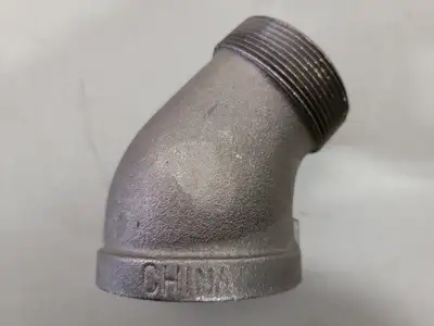 2" Female x 2" Male 45 Deg Elbow Pipe Fitting, Black Malleable Iron