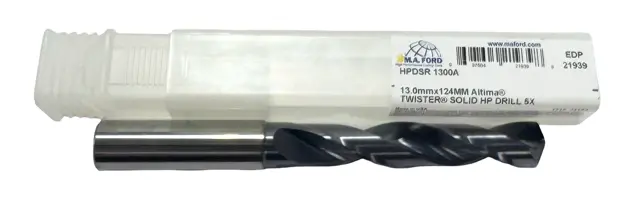 M.A. Ford 13mm Solid Carbide Drill 5xD Altima Coated 2FL High Performance