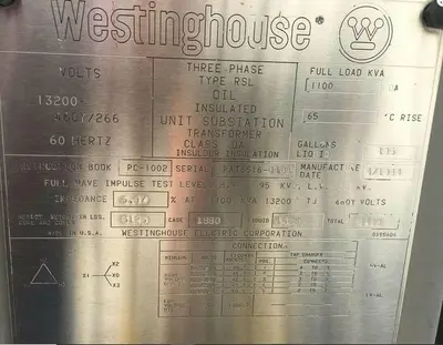 1100 KVA Westinghouse Electrical Transformer H.V. 13200 DELTA / L.V. 460/266