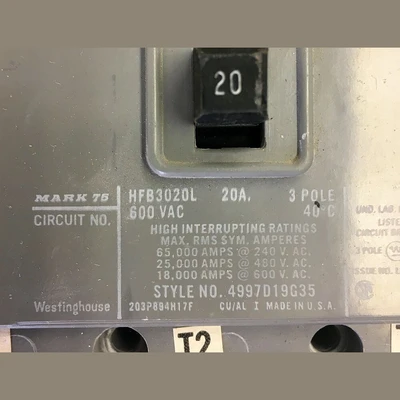 Westinghouse 3 Pole 20 Amp Breaker