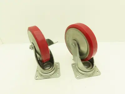 200x42mm 8" Red Polyurethane Swivel Plate Caster Wheel w/Brake J-200S  Lot of 2