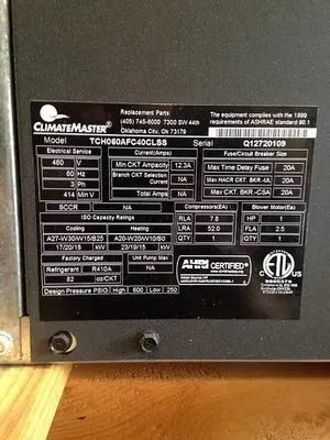 USED CLIMATE MASTER HEAT PUMPS TCH060AFC40CLSS