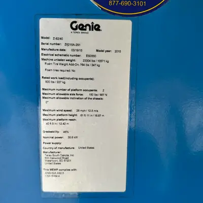 USED 2015 Genie Z-62/40