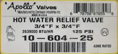NEW APOLLO 10-604-25 HOT WATER RELIEF VALVE 3/4" 1060425