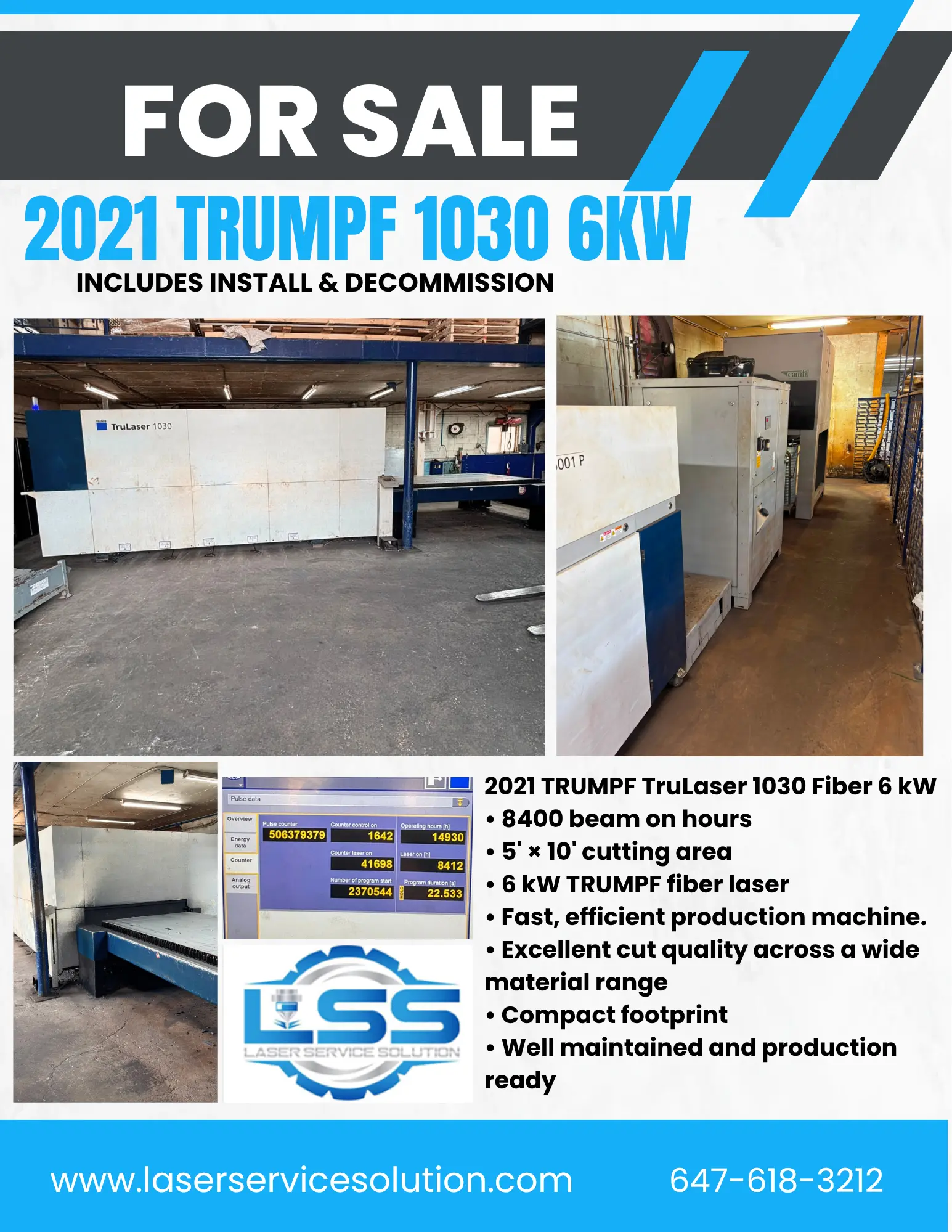 Used 2021 TRUMPF TRULASER 1030 FIBER Laser Cutters Ontario CA | Laser Service Solution #1341256