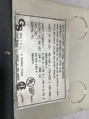 USED SOLA ELECTRIC 63-23-125-4