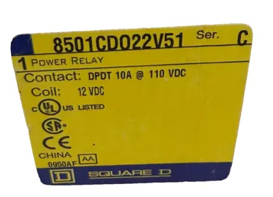 NEW SQUARE D 8501-CDO22V51 POWER RELAY SER. C COIL-12VDC 8501CD022V51