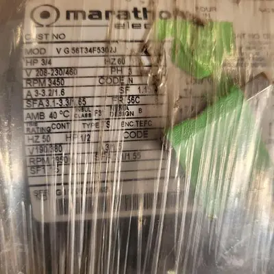 New | in-Stock MARATHON ELECTRIC MARATHON 056T34F5302: 3/4 HP / 3450 RPM / FRAME:. 56C TEFC *NEW* SHRINK WRAPPED IN BOX Motors (misc) | ND Industrial Surplus #1219336