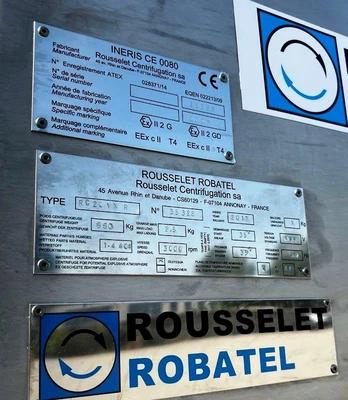 Rousselet Robatel RC 20 Vx R ATEX perforate basket centrifuge, 316L SS.