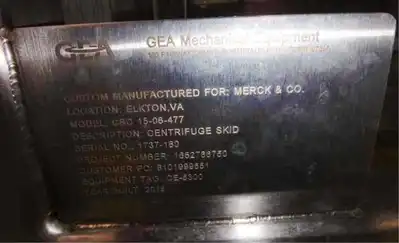 Westfalia CSC 15-06-477 hydro-hermetic clarifier skid.