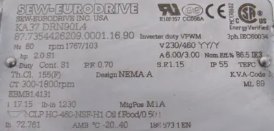 NEW SEW EURODRIVE KA37 DRN90L4 GEARMOTOR 17.15 230/460V KA37DRN90L4