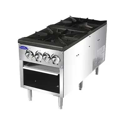 New | in-Stock Atosa New Atosa ATSP-18-2 Double Gas Stock Pot Stove 160,000 BTU Gas Cooking Equipment Illinois US | Falcon Restaurant Supply #1375267