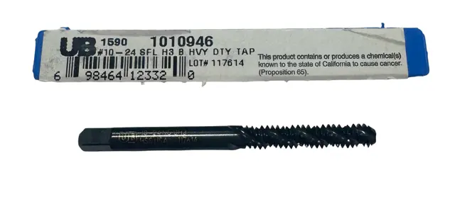 Union Butterfield 10-24 HSS Heavy Duty Spiral Flute Bottoming Tap 3FL 3B UNC Thread