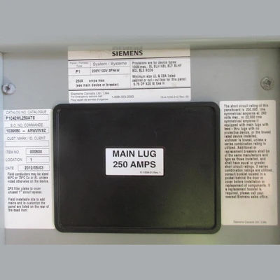 Siemens 250 Amp Load Center