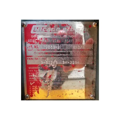 Used 1,200 CFM @ 2" SP 1 HP Chicago Centrifugal Fan - Size: 8-3/4