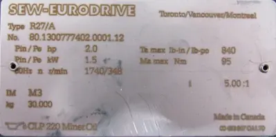 NEW SEW EURODRIVE R27DRE90L4BE2HF/ES7C GEAR MOTOR 1" DIA 5:1 RATIO