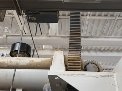 WEMHONER 5’ x 10’ SINGLE-OPENING SHORT-CYCLE FEED-THROUGH HOT PRESS WITH AUTOMATIC MATERIAL MEASURING/PRESSURE SYSTEM