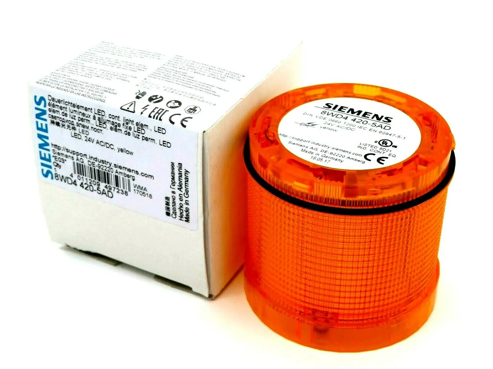 NEW SIEMENS 8WD4 420-5AD SIGNALING COLUMN YELLOW LENS 8WD44205AD