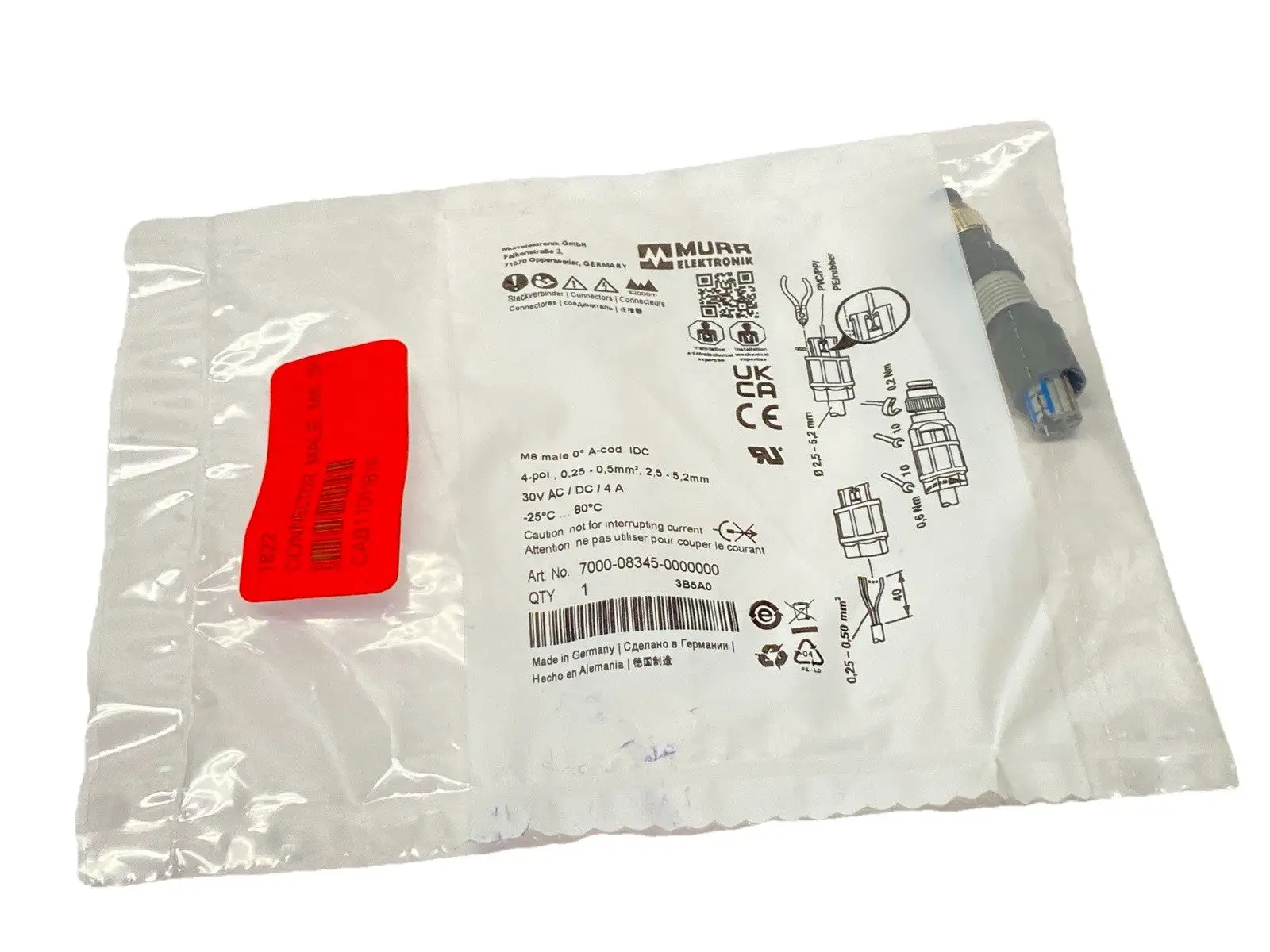 New | in-Stock Murrelektronik Connector Male M8 4-Pin A-Code Electrical Fittings Michigan US | Maverick Industrial Sales #1400705