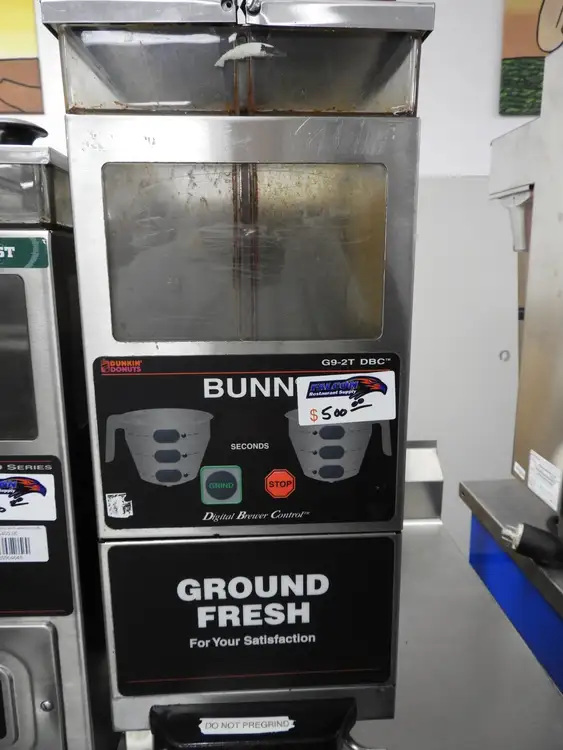 Used Bunn Used Bunn G9-2T DBC Coffee Grinder, 2 Hoppers, Stainless 120V Coffee Equipment Illinois US | Falcon Restaurant Supply #1376588