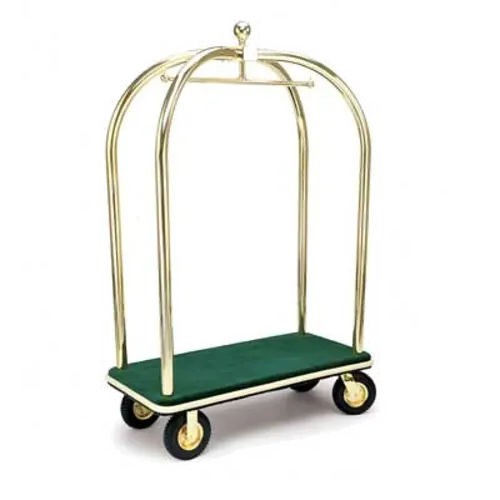 Forbes Industries Birdcage Luggage Cart w/ Carpeted Deck - 48"L x 24"W x 78"H, Brushed Steel (2538-SS)
