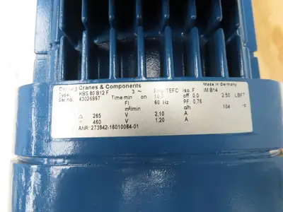 Demag Crane KBS 80 B12F Gear Motor 265/460V 3PH DFV41DL OEL:0.7L/ B5.0-30-0-6.44