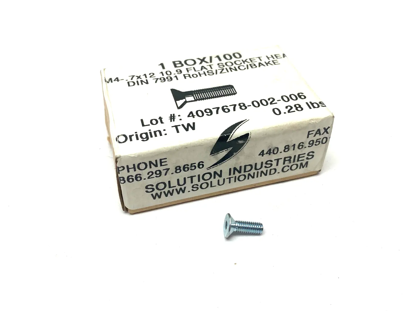 New | in-Stock SOLUTION INDUSTRIES M4-.7X12 10.9 FLAT SOCKET HEAD SCREW DIN7991 Nuts & Screws | Maverick Industrial Sales #1109004