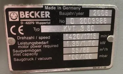 BECKER KVT 3.60, 3 HP ROTARY-VANE VACUUM PUMP