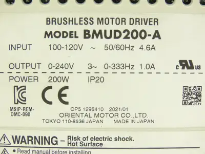 Dorner BMUD200-A Oriental Brushless Motor Driver 120VAC 200W 3m Cable