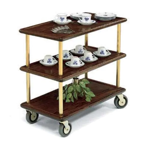 Forbes Industries Room Service Cart w/ (3) Shelves - 36"L x 18"W x 32 1/2"H, Wood w/ Brass Posts (5530)