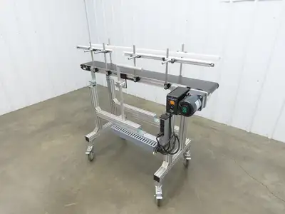 QC Industries 48"L Portable Flat Conveyor 150mm Belt 115V Variable Speed 42FPM