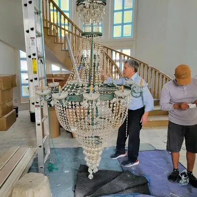 Round Crystal 12-Light Chandelier Green 16' long 4' round