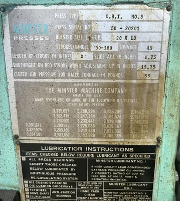 USED 1972 MINSTER MINSTER 5D PRESS