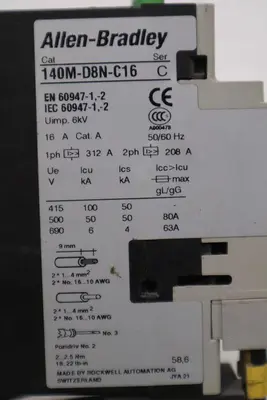 Allen Bradley 140M-D8N-C16/ 100-C16*10 Motor Circuit Protector STOCK 3987-A