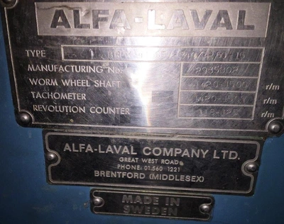 Alfa-Laval BRPX 418 SFV-34C clarifier, 316SS.