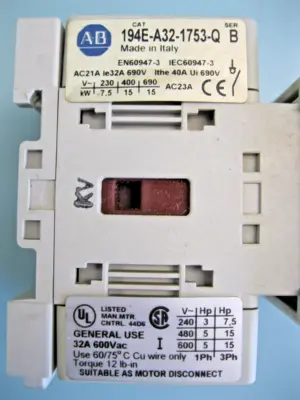 Lot (6) Allen-Bradley 194E-A32-1753-Q Ser B 32A 600 VAC Isolator Switch A2