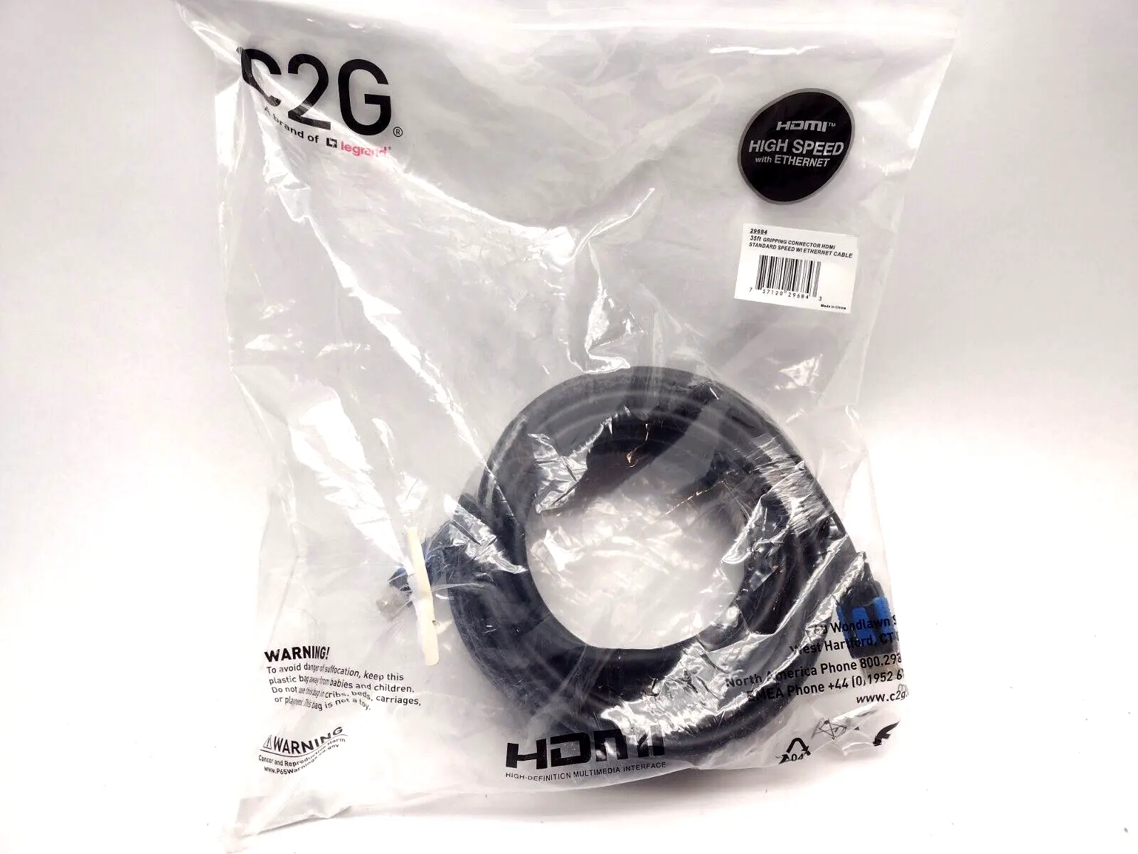 29684 | C2G  35 FT Gripping Connector HDMI Standard Speed With Ethernet Cable - New