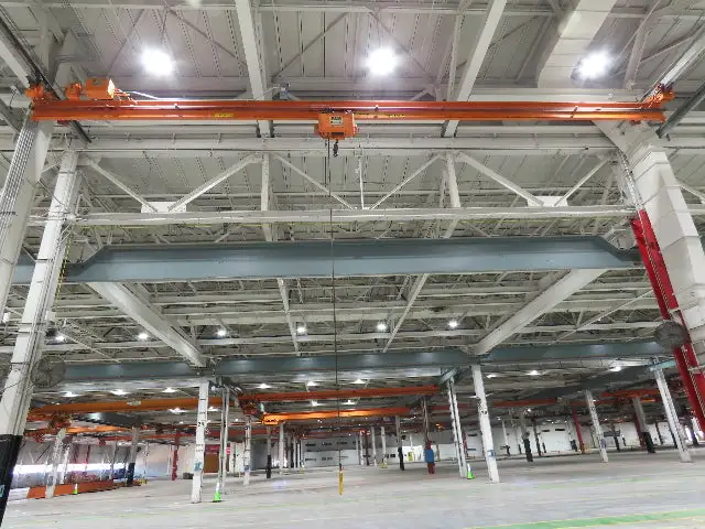 Cleveland Tramrail P&H 1 Ton Single Girder Underhung Bridge Crane 45' 10" Span