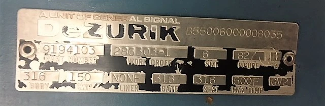 Dezurik 6"-150 Knife Gate Valve Air Operated